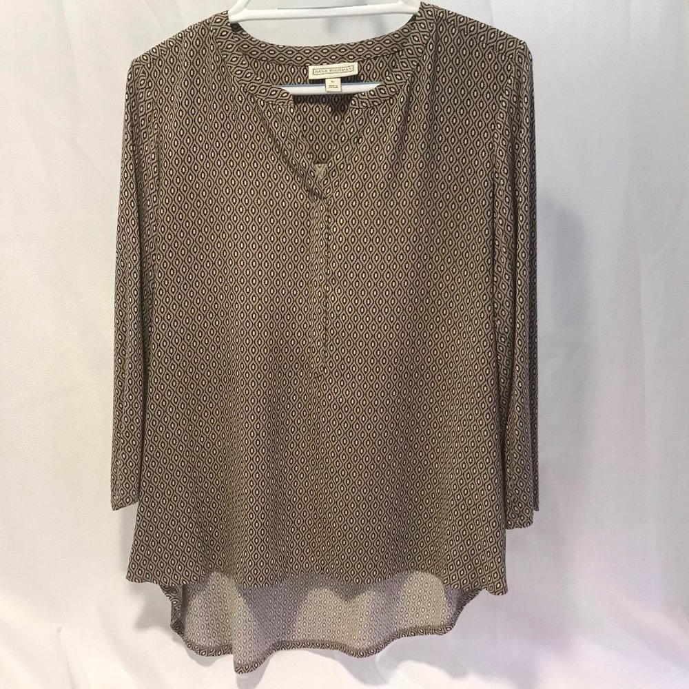 Dana Buchman Tan & Black Quarter Sleeve Blouse LG
